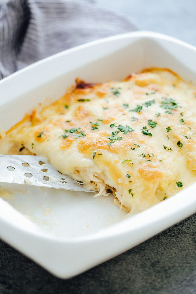 Zesty white chicken enchiladas are creamy and delicious