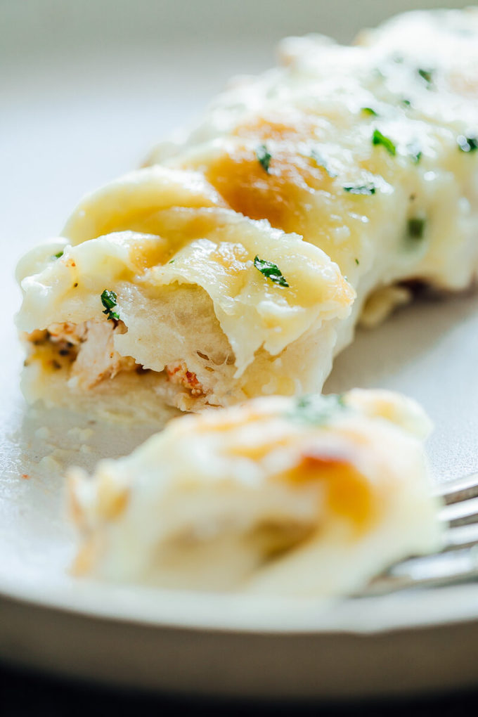 Zesty white chicken enchiladas are creamy and delicious