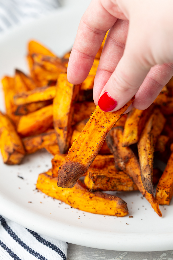 Crispy sweet potato fries are made in the air fryer