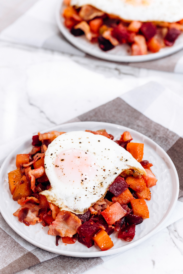 One Pan Breakfast Skillet with Sausage, Eggs and Greens - Dana