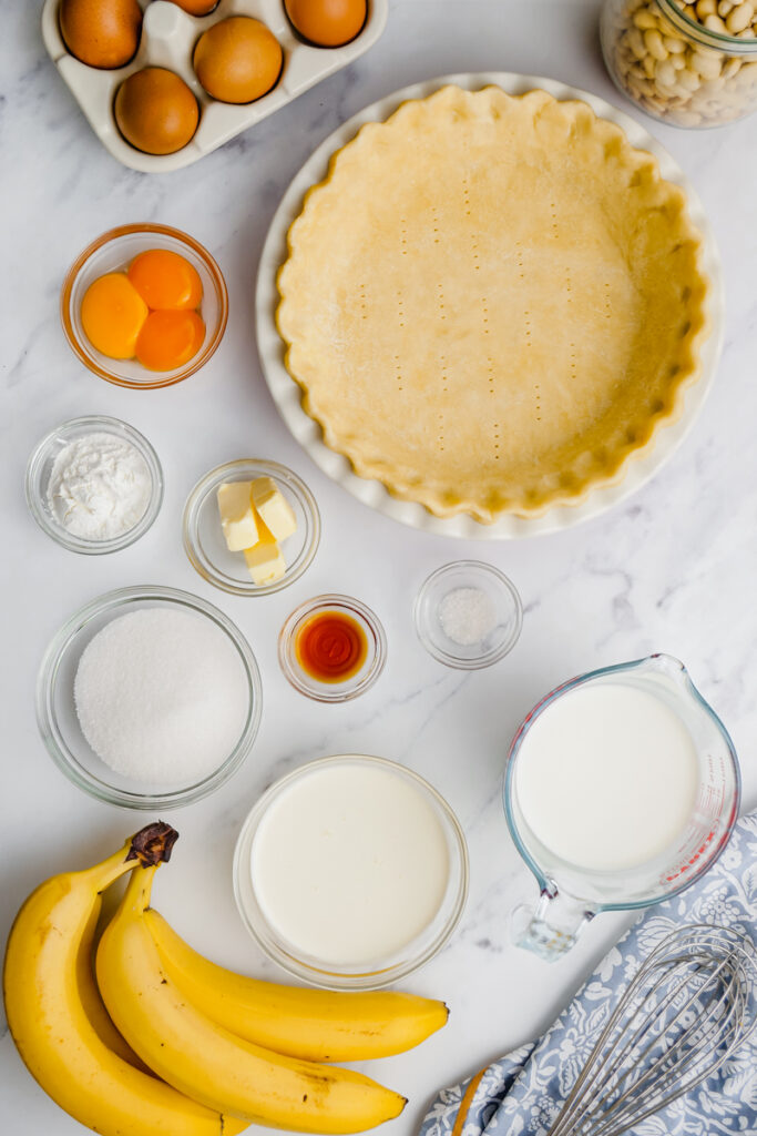 ingredients to make banana creme pie on counter