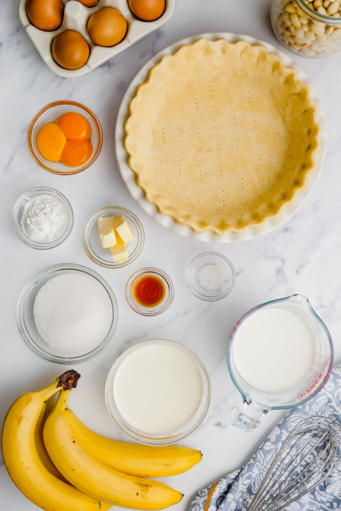 ingredients to make banana creme pie on counter