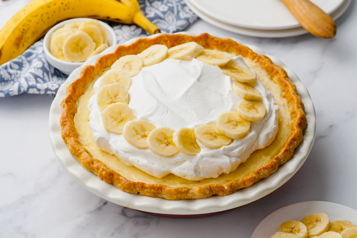 Banana Creme Pie in a tin bowl