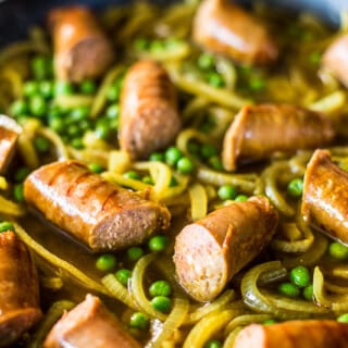 Best Curried Sausages Recipe - Creamy, easy deliciousness in a warming bowl ready to chow down with a side of fresh mash potato. Yes please! | wandercooks.com