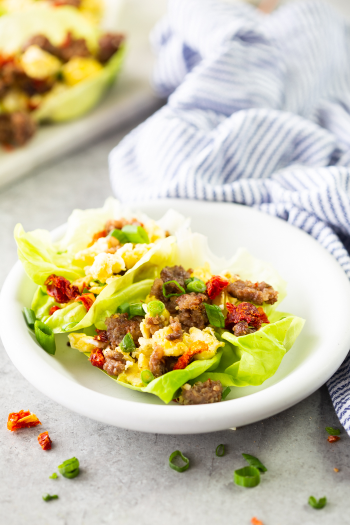 breakfast lettuce wrap in a white bowl