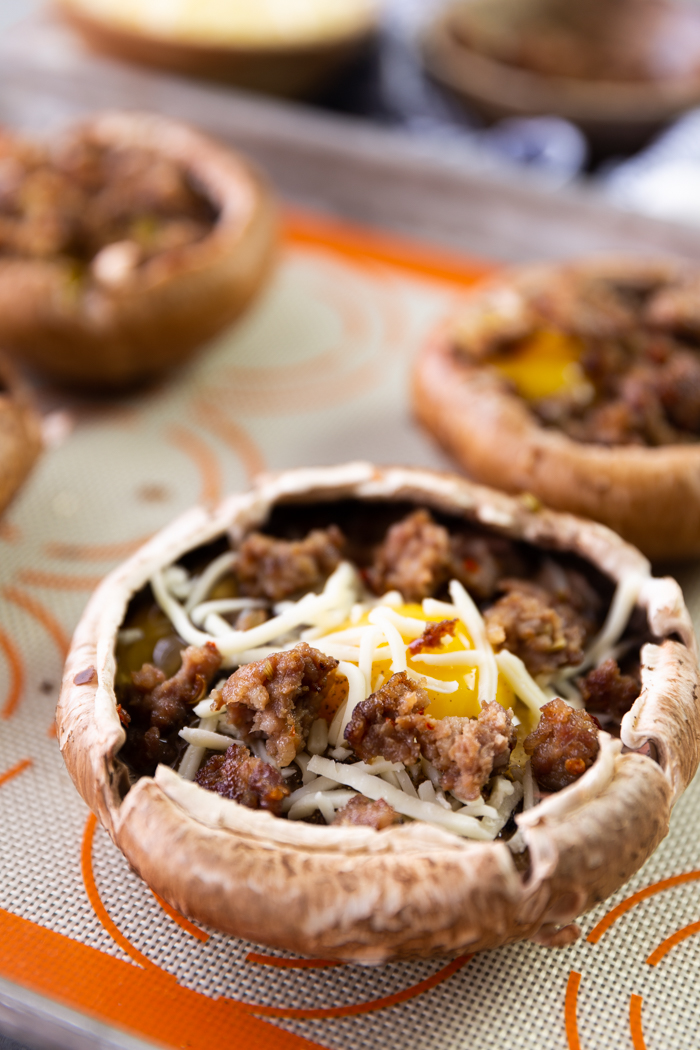 Stuffing a portobello mushroom with breakfast items