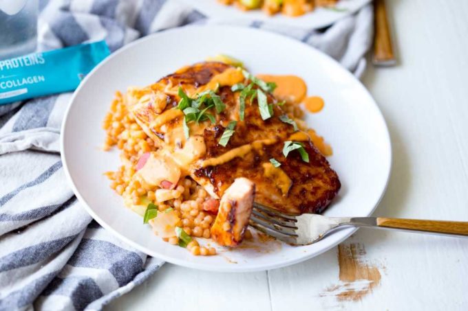 An easy brown sugar rubbed salmon with a tomato basil vinaigrette