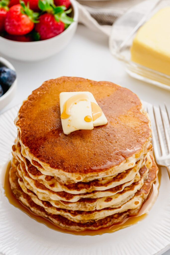 A stack of buttermilk pancakes