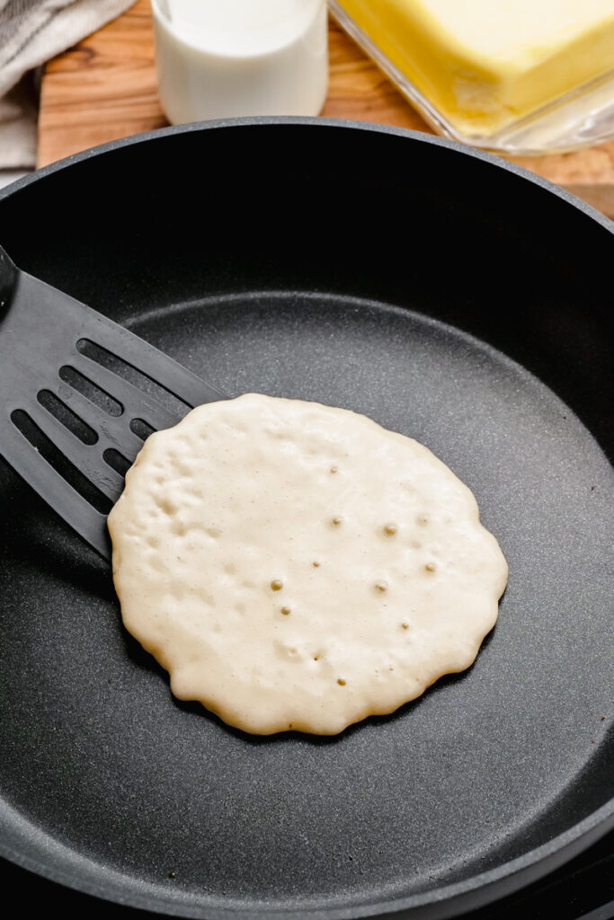 Making buttermilk pancakes on the stove top