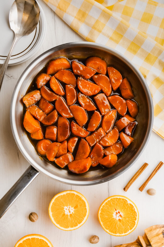 candied yams in pan