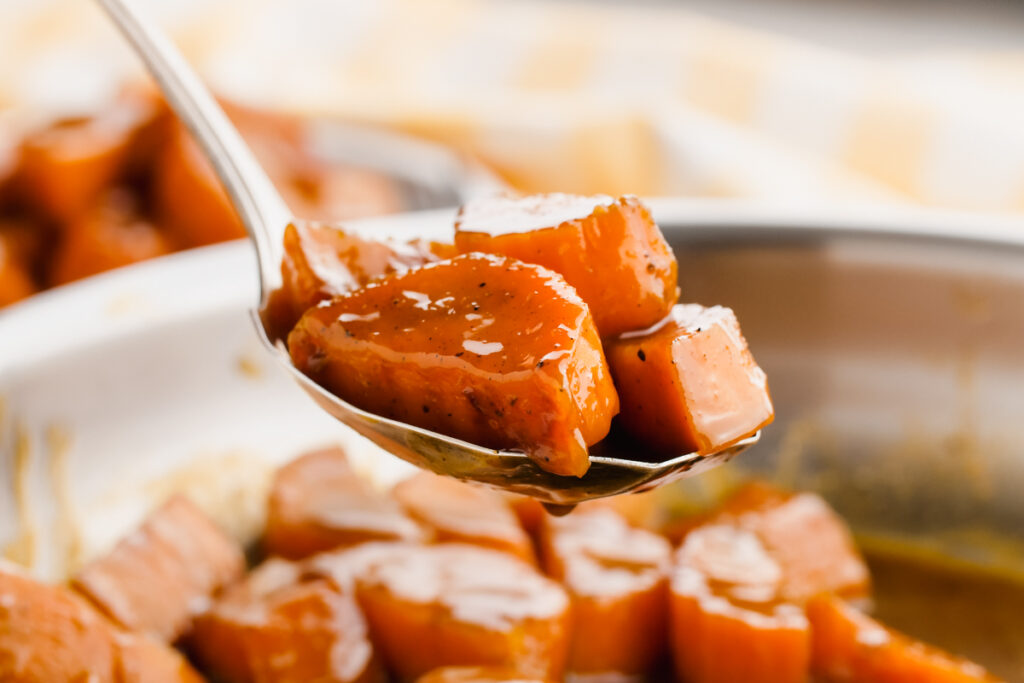 close up photo of candied yams