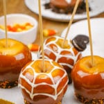 Caramel apples decorated for Halloween