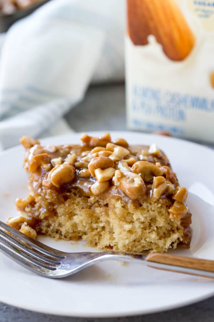 Caramel Cashew Cake is dairy and egg free and out so yummy! 