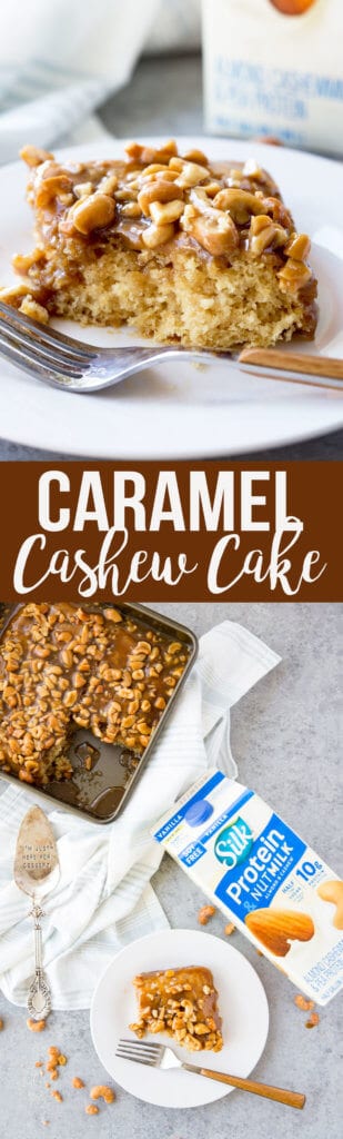 Caramel Cashew Cake, a rich, delicious cake that is egg and dairy free