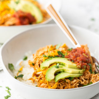 Low carb enchilada bowls, perfect for a keto friendly diet. White bowls