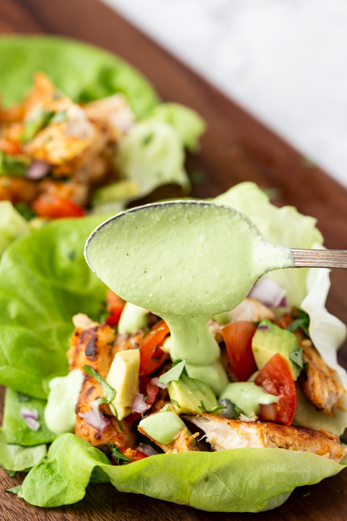 Chicken taco lettuce wraps with a delicious sauce