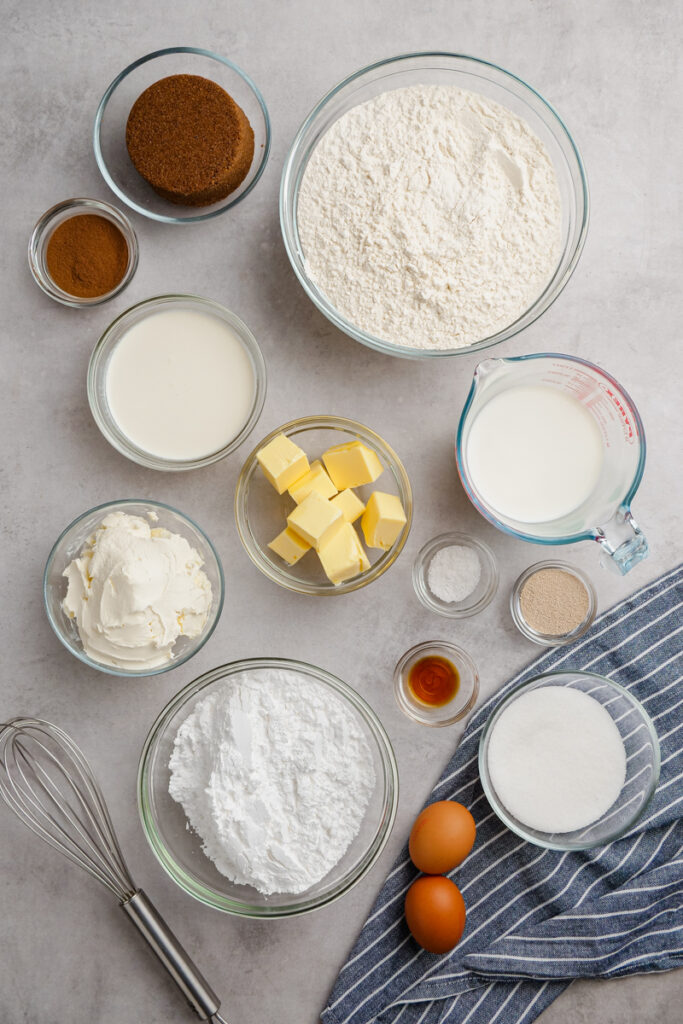 Making cinnamon rolls, all the ingredients you need. 