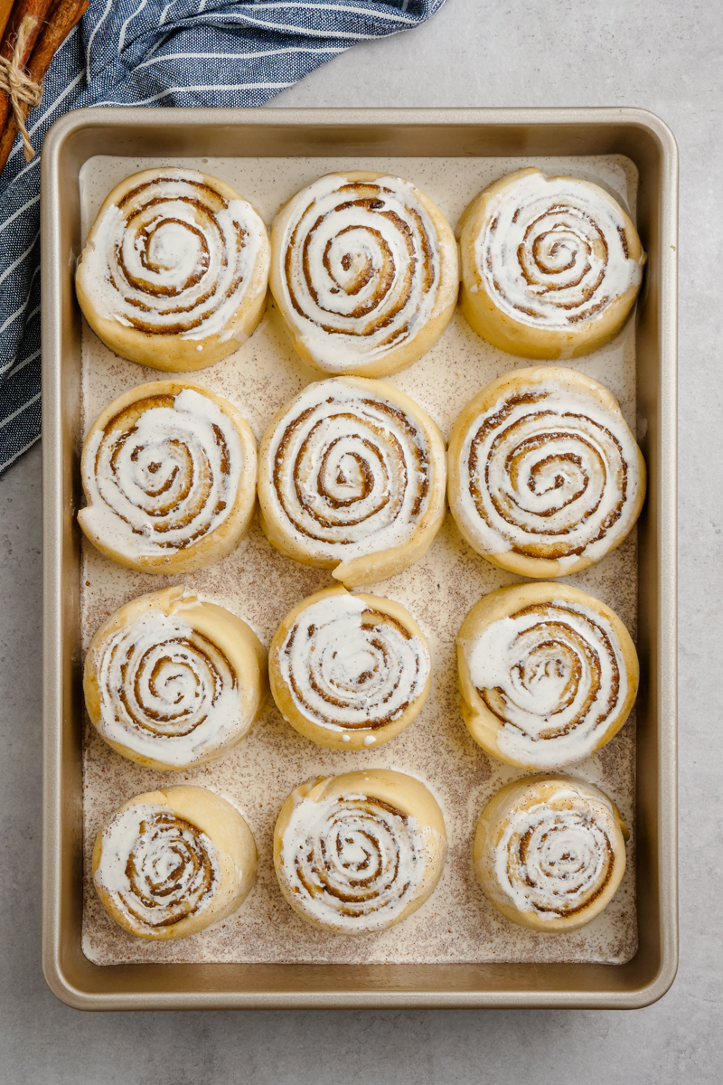 Cinnamon rolls with a sweet cream on top