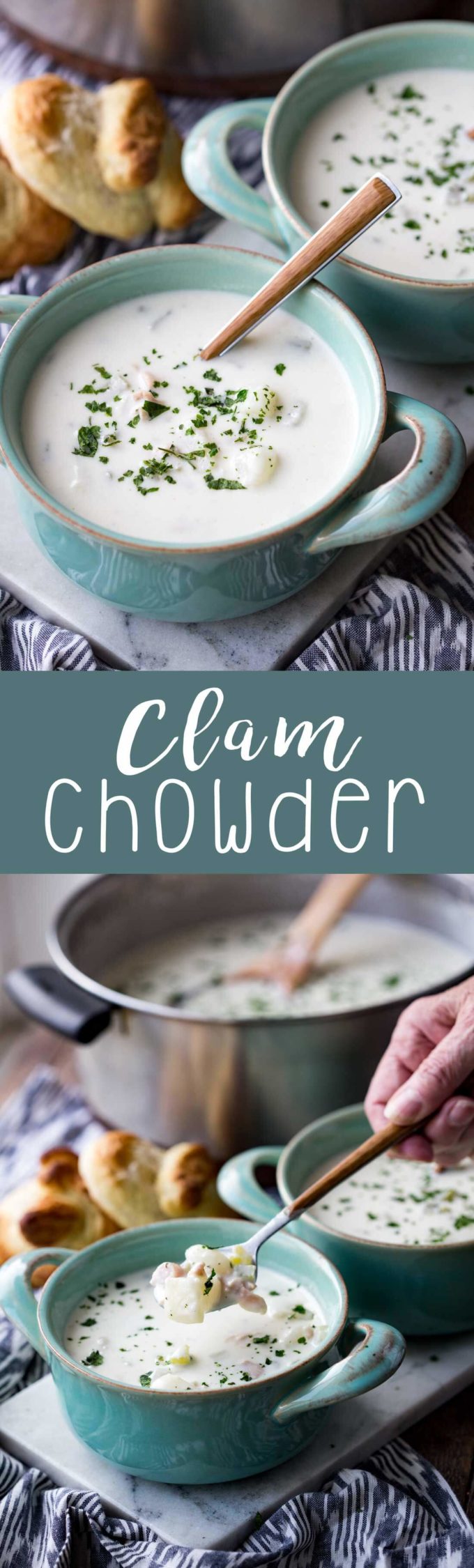 Creamy clam chowder is a homemade chowder that is chockfull of clams, potatoes, celery and all good things. 
