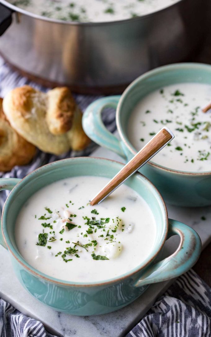Creamy Clam Chowder is a cozy chowder stuffed full of potatoes and flavored with clams