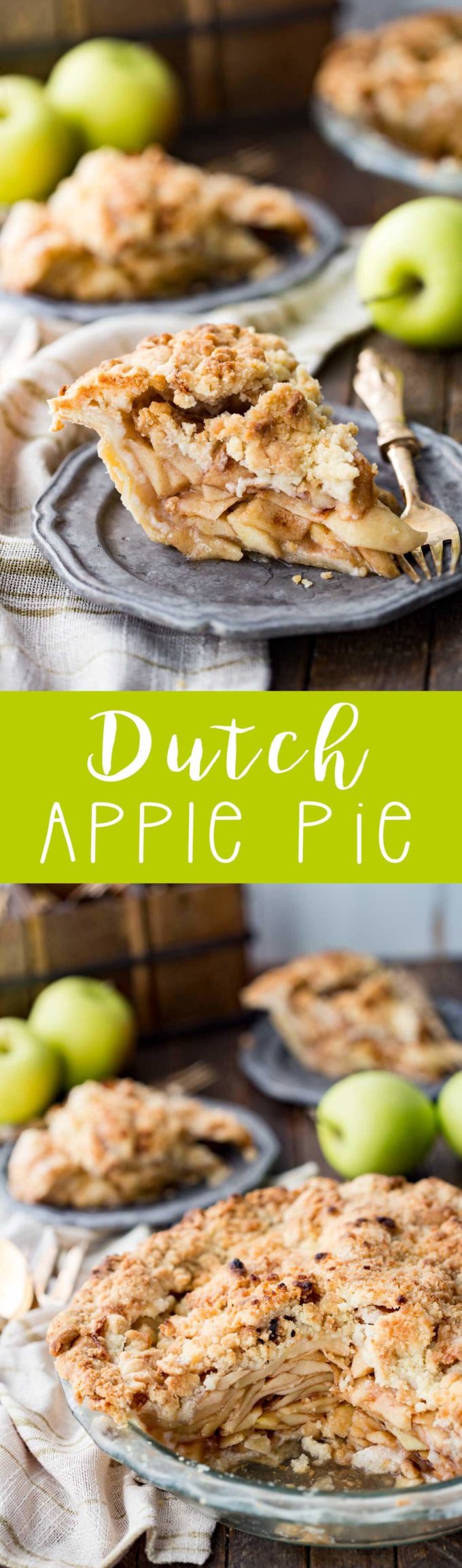 Dutch apple pie, thick apple slices, perfectly spiced, and a crumble topping. 