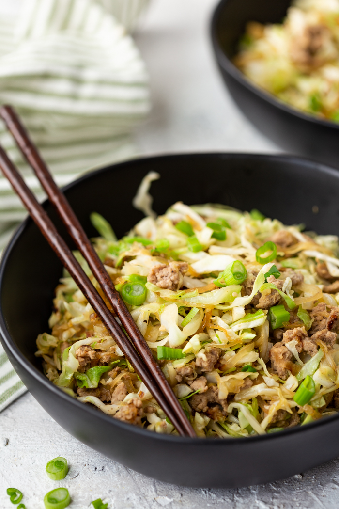 egg roll bowl with chopsticks