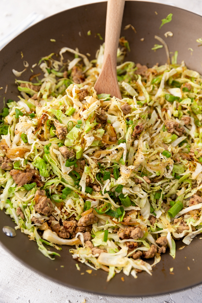 egg roll bowl in a pan