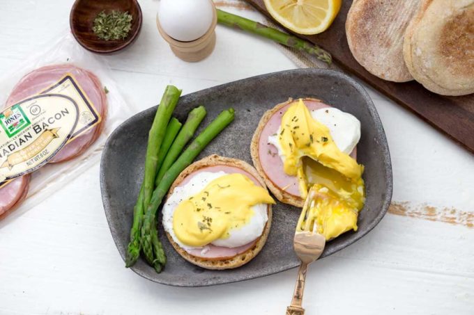 Brinner idea, easy eggs benedict, eggs and breakfast meat