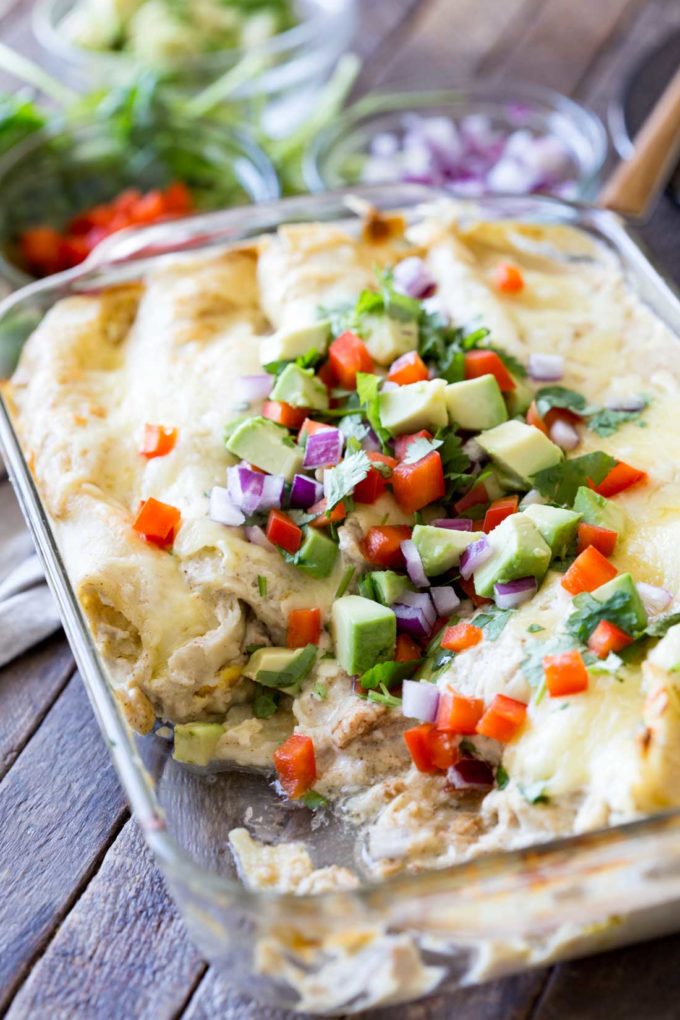 Green chili enchiladas with turkey and egg