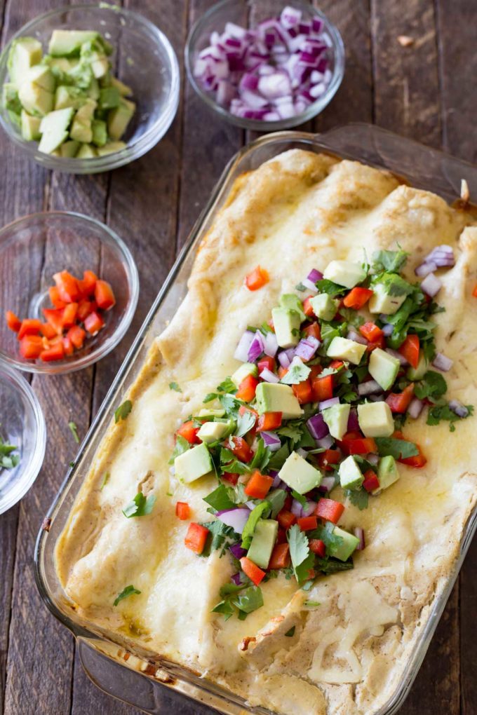 Turkey and egg enchiladas with a creamy green chili honey lime sauce