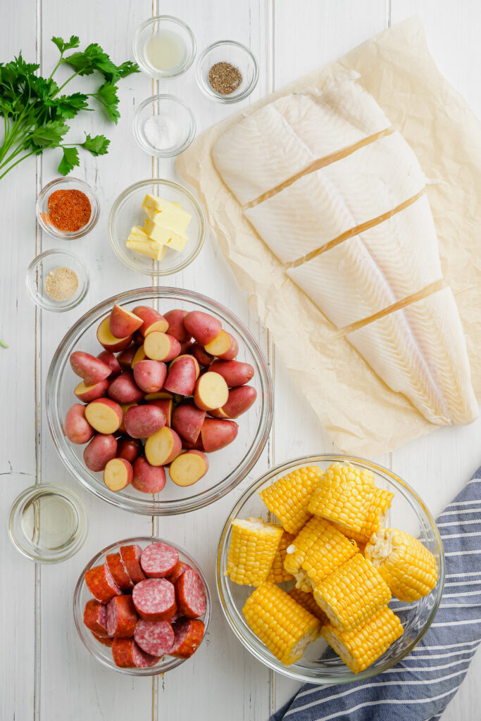 Roasted Halibut Sheet Pan Dinner ingredients