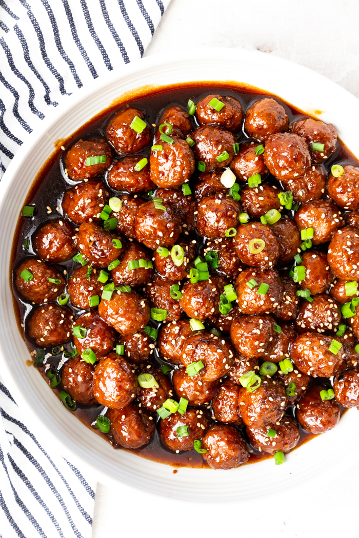 A big bowl of lots of mongolian beef meatballs