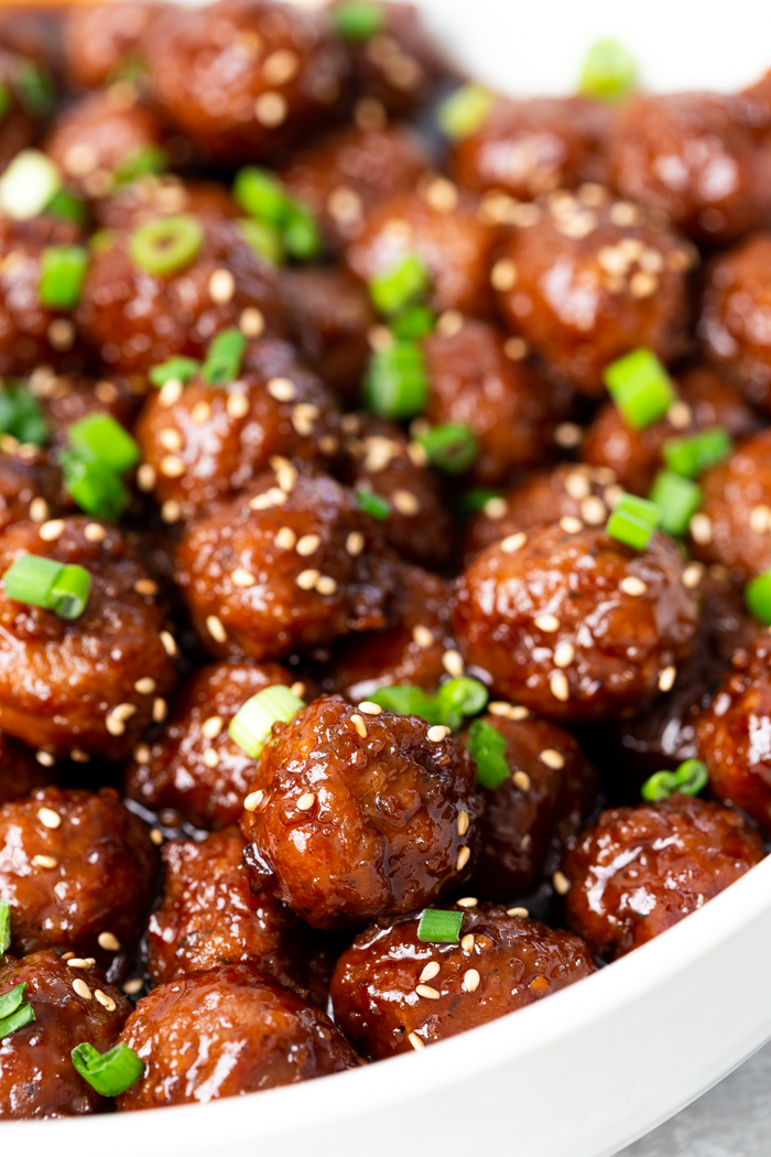close up of mongolian beef meatballs showing only balls