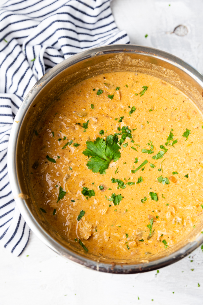 An instant pot with white chicken chili