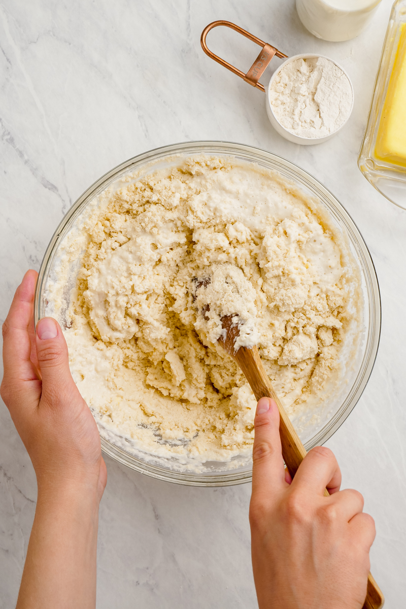 Adding buttermilk to buttermilk biscuits made in the food processor