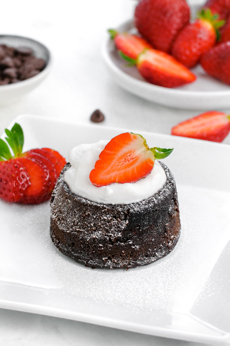 Instant Pot Chocolate lava cake with a strawberry on top.