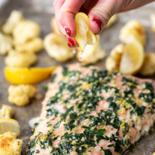 Sheet pan baked salmon, a lemon parsley garlic salmon