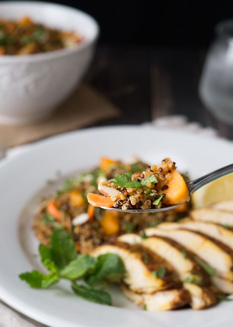 This Morrocan Baked Chicken Breast and Quinoa Salad dinner is the perfect marriage of exotic flavors and easy prep.