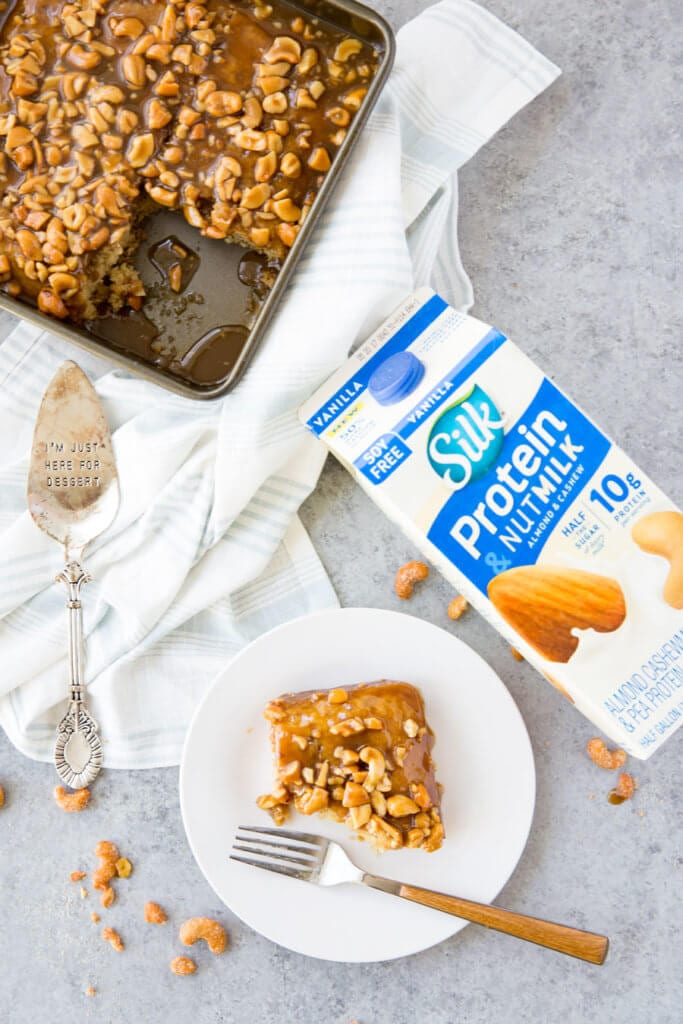 Caramel Cashew Protein Cake with a dairy free caramel