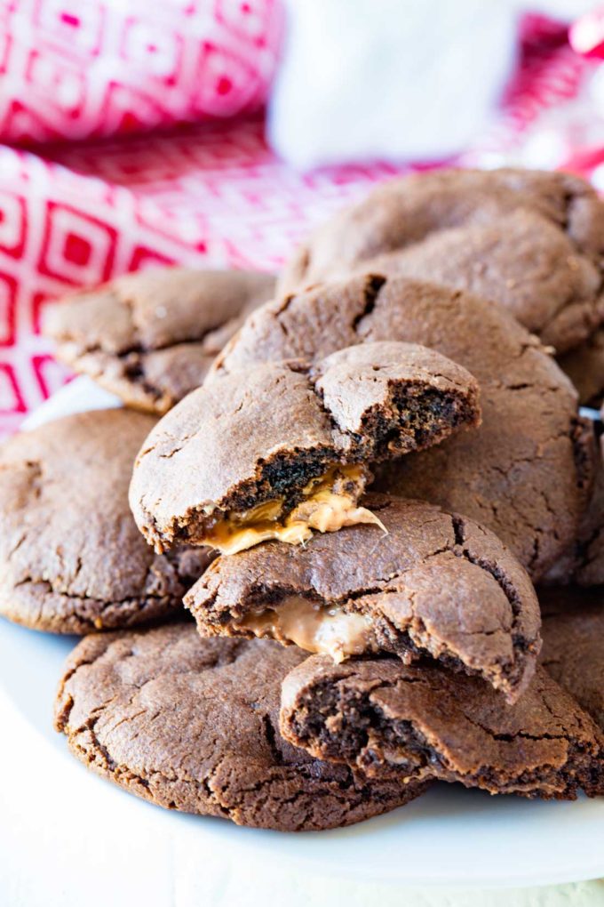 Caramel stuffed chocolate cookies make a great Santa cookie. They are tasty, fun, and help make the holidays bright. You will be anxious to sink your teeth into these chocolatey cookies with a carmel surprise. 