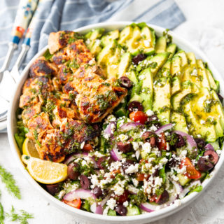 Salmon avocado salad, packed with flavor and perfect for serving a crowd. Low carb and keto diet friendly too!