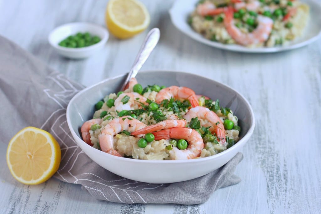 Baked Shrimp Pea and Lemon Risotto