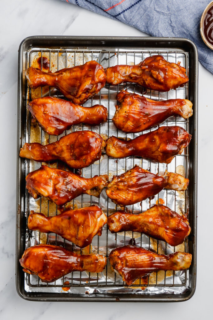 Slow Cooker BBQ Drumsticks on oven rack