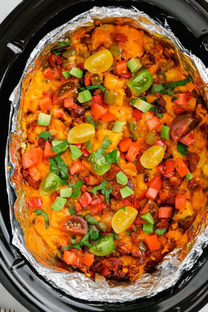 Slow Cooker Breakfast Strata all down cooking in slow cooker