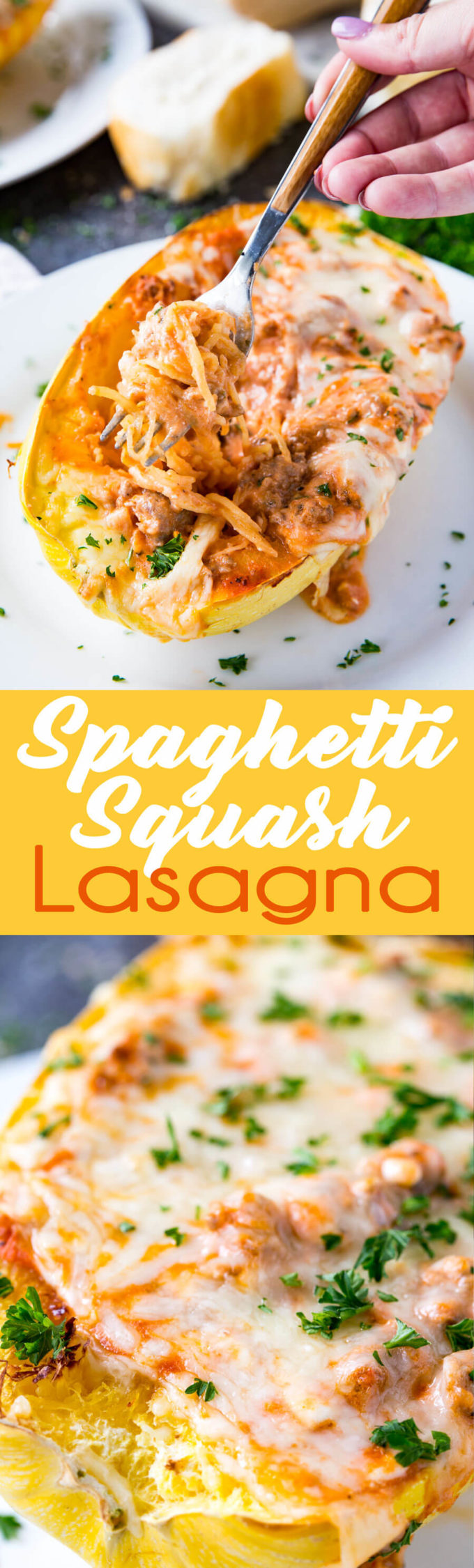 Spaghetti Squash stuffed with Lasagna fillings, this is the best way to eat spaghetti squash ever! Spaghetti squash lasagna