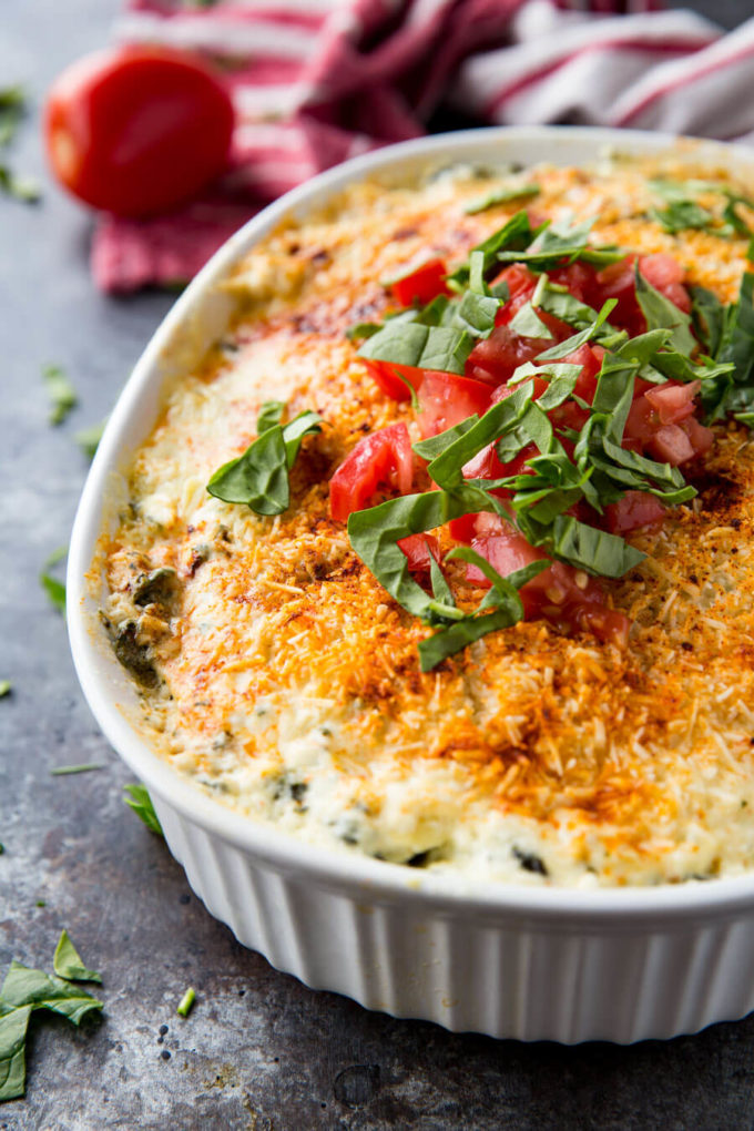 Spinach Artichoke Baked Chicken dinner using spinach artichoke dip