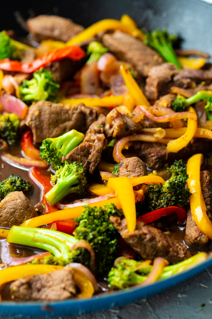 close up showing only the steak stir fry
