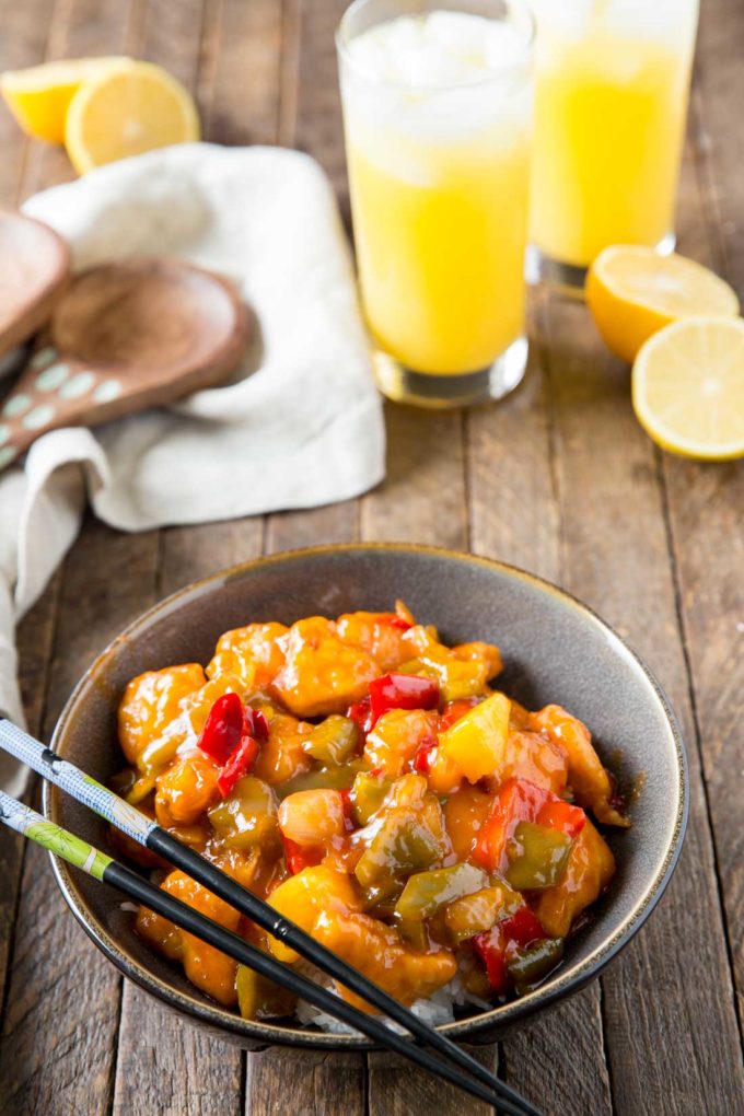 Sweet and Sour Chicken and mocktail