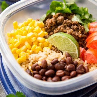 Easy taco meal prep bowls, with salsa verde beef