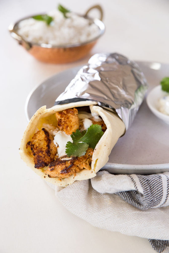 Tandoori Chicken Wraps - Create a quick and easy Indian meal on the go! Perfect for lunches and those craving succulent tandoori chicken!